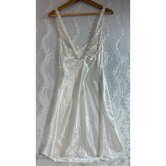 VTG Eileen West Romantic Lace Trim Satin Chemise Nightgown Slip Bridal White L - Picture 3 of 13